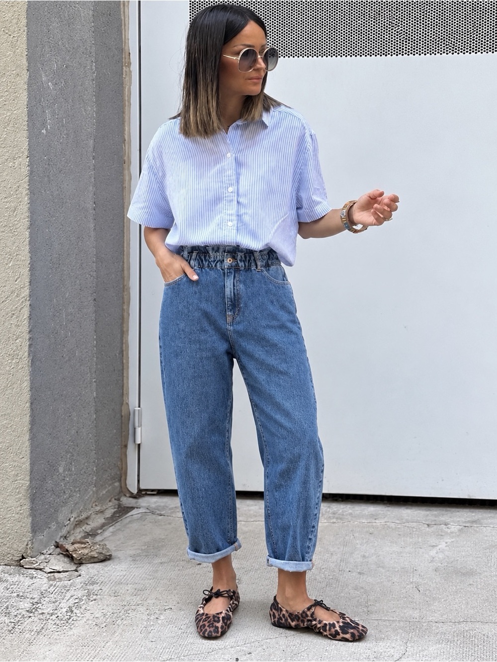 Zara Woman Blue Denim High Rise Barrel Wide Leg Paperbag Jeans US6 Chic Boho